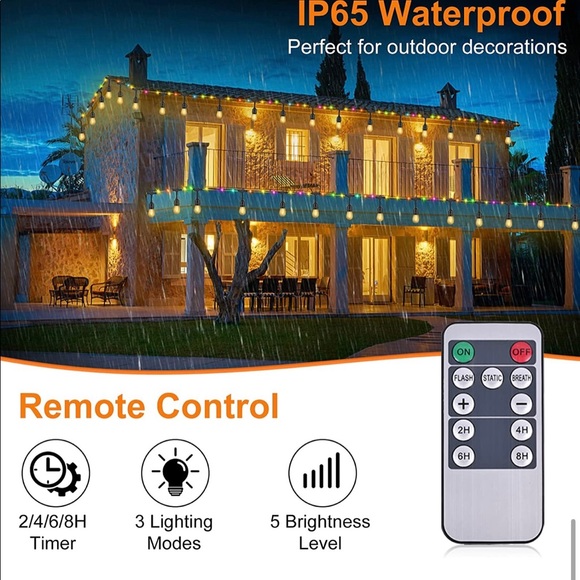 New Solar Outdoor Lights, RGB+2700K Waterproof Dimmable Shatterproof S14 Bulbs - Picture 4 of 10